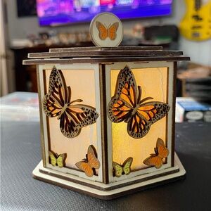 Butterfly Accent Lantern with Orange and Brown Highlights